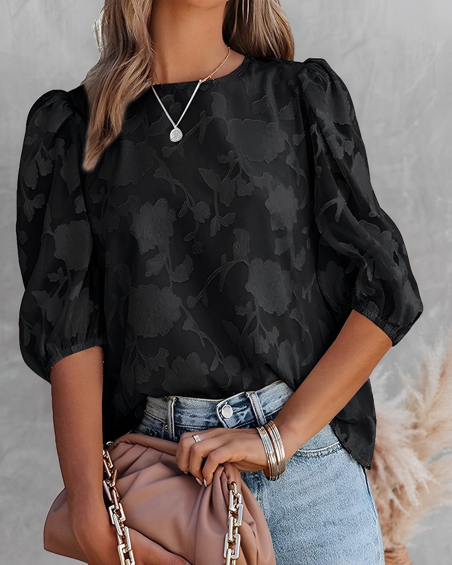 Dorrothea - Blouse in chiffon with puff sleeves