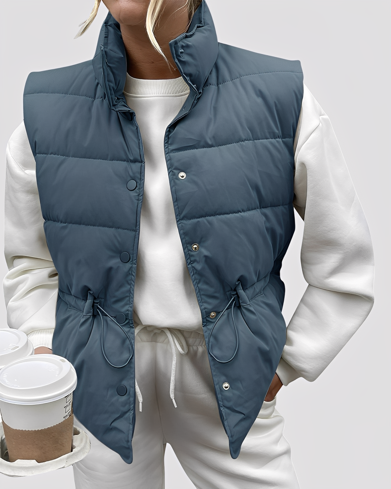 Aimee - Relaxed, quilted single-button vest for women