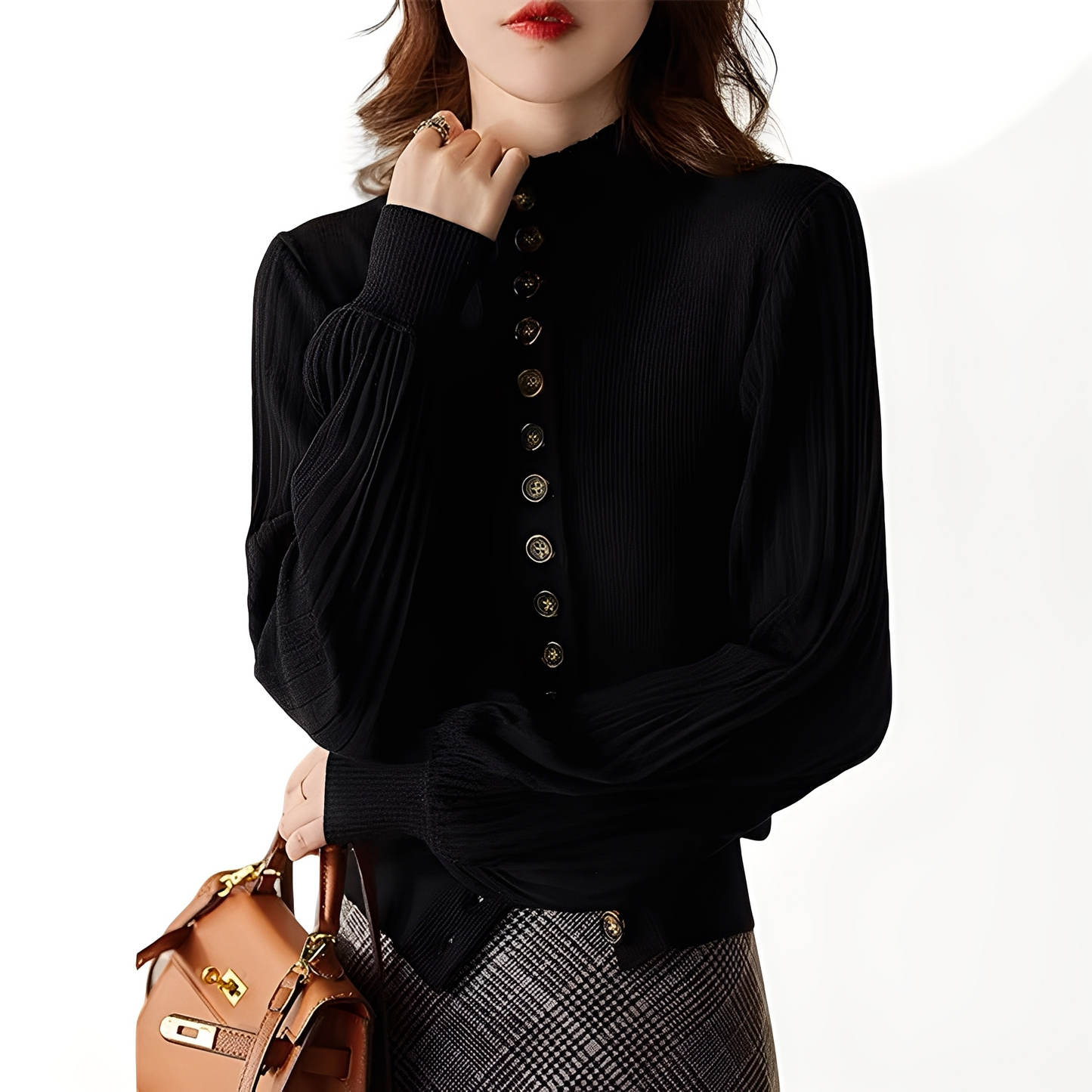 Adelyn - Καθημερινό Πλεκτό Μπλούζα με Φανάρια Μανίκια για Γυναίκες