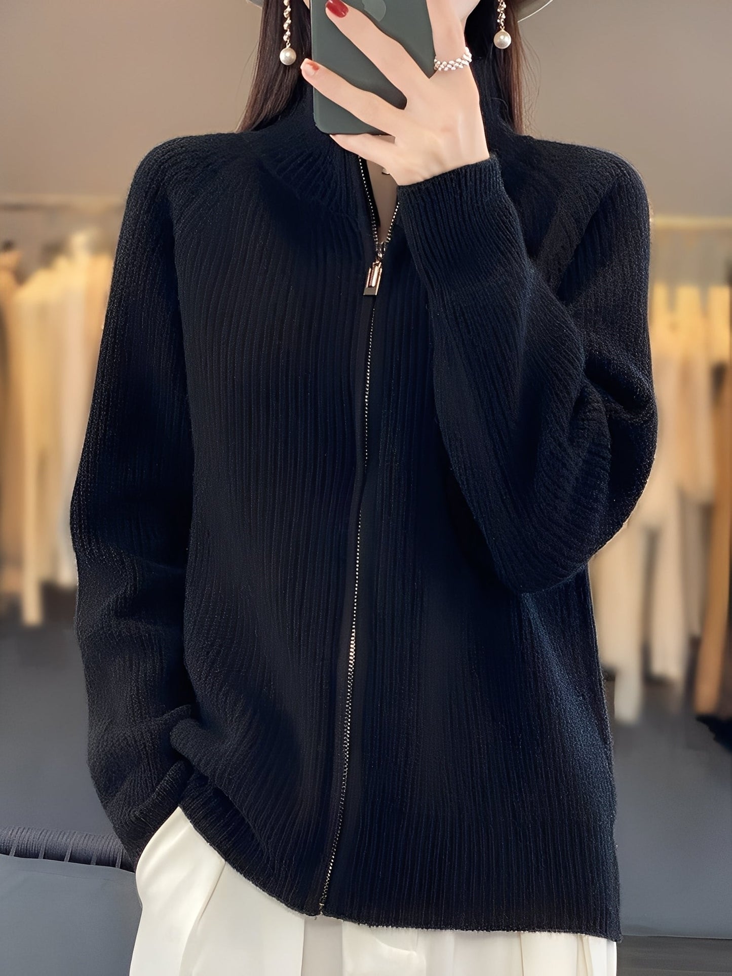 Brylee - Μοντέρνα μάλλινη ζακέτα με φερμουάρ για γυναίκες