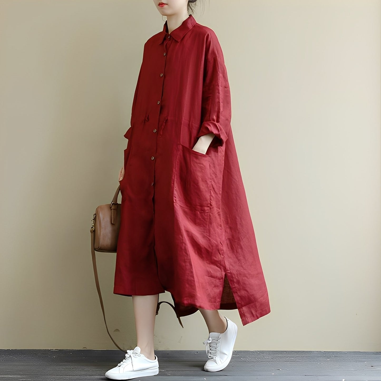Chelsie - Oversized-Μάξι φόρεμα με κουμπιά για γυναίκες