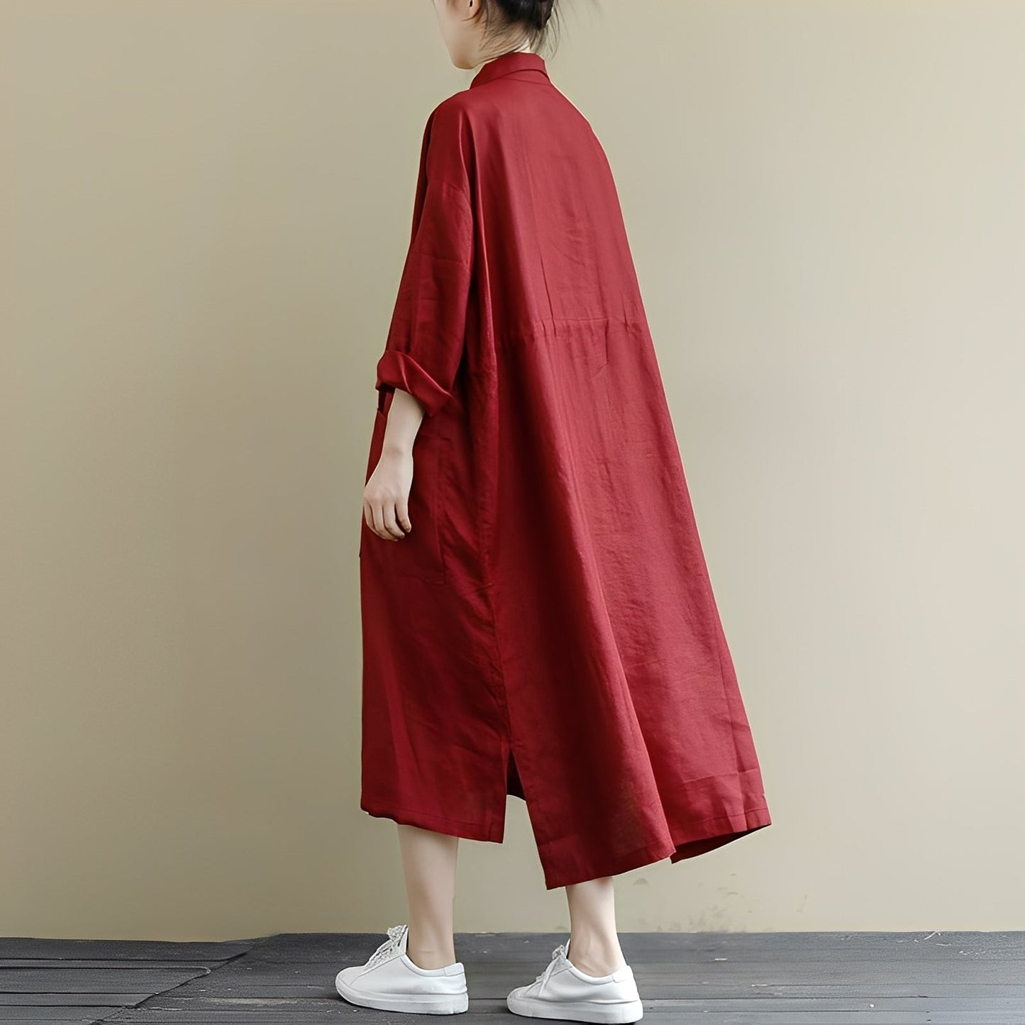Chelsie - Oversized-Μάξι φόρεμα με κουμπιά για γυναίκες