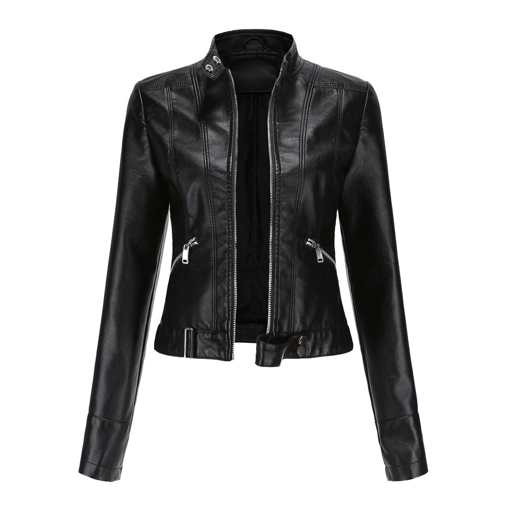 Madeline - Stylish Leather Jacket with Stand-up Collar for Women