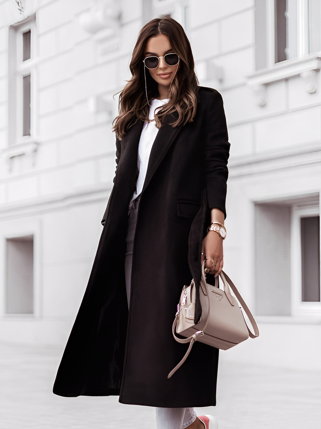 Haylie - Stylish Wool Cloak with Belt for Women