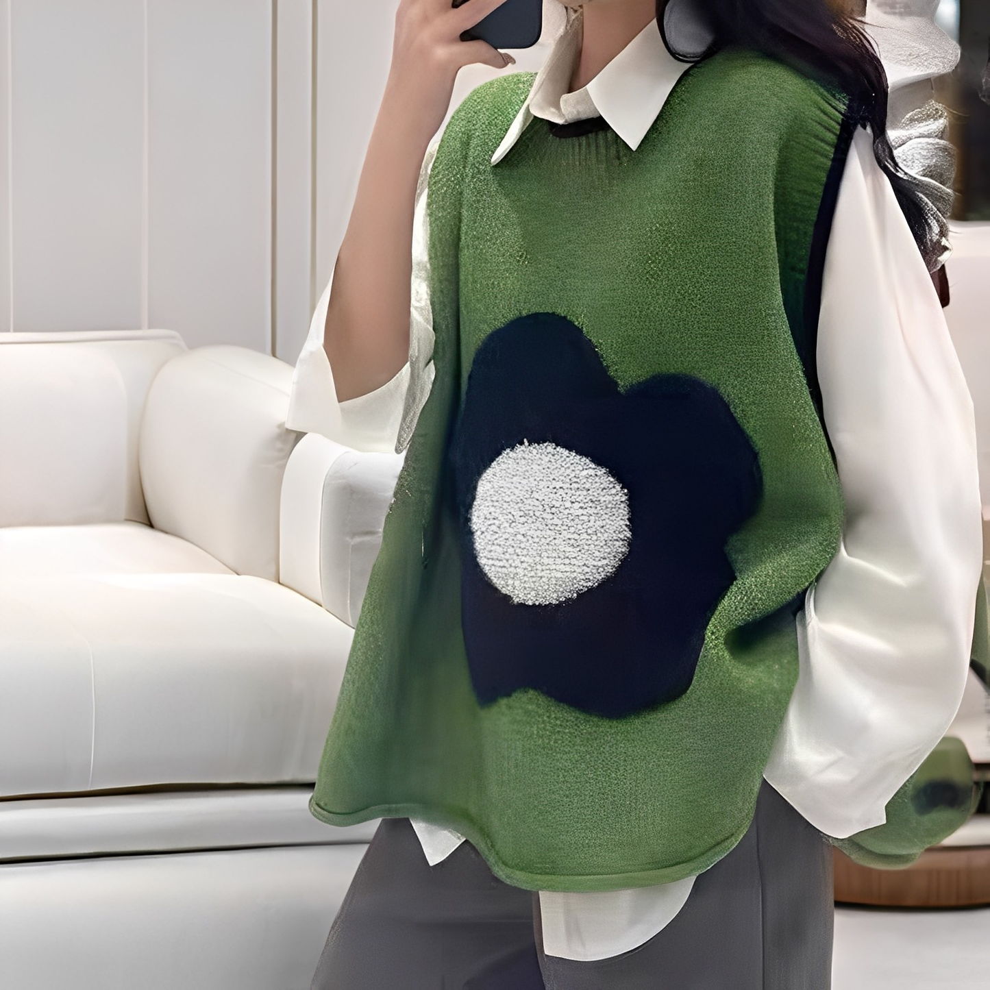 Lavina - Καθημερινή Πλεκτή Γιλέκο με Λουλούδι Patchwork για Γυναίκες