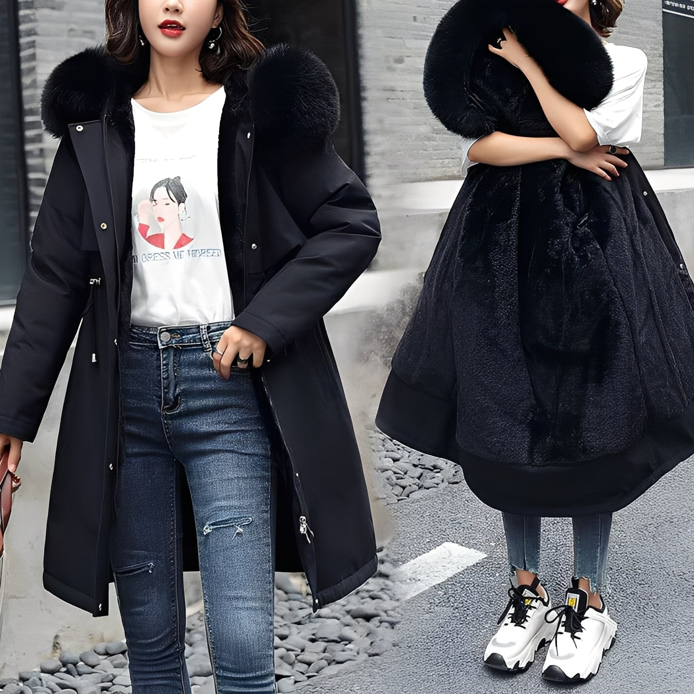 Evette - Manteau stylé, chaud et doublé avec capuche pour femmes