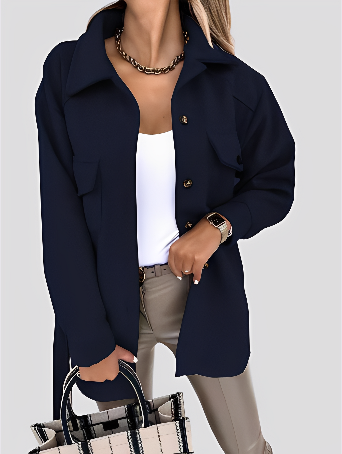 Tiffanie - Modern, lightweight wool cardigan with lapel collar for women