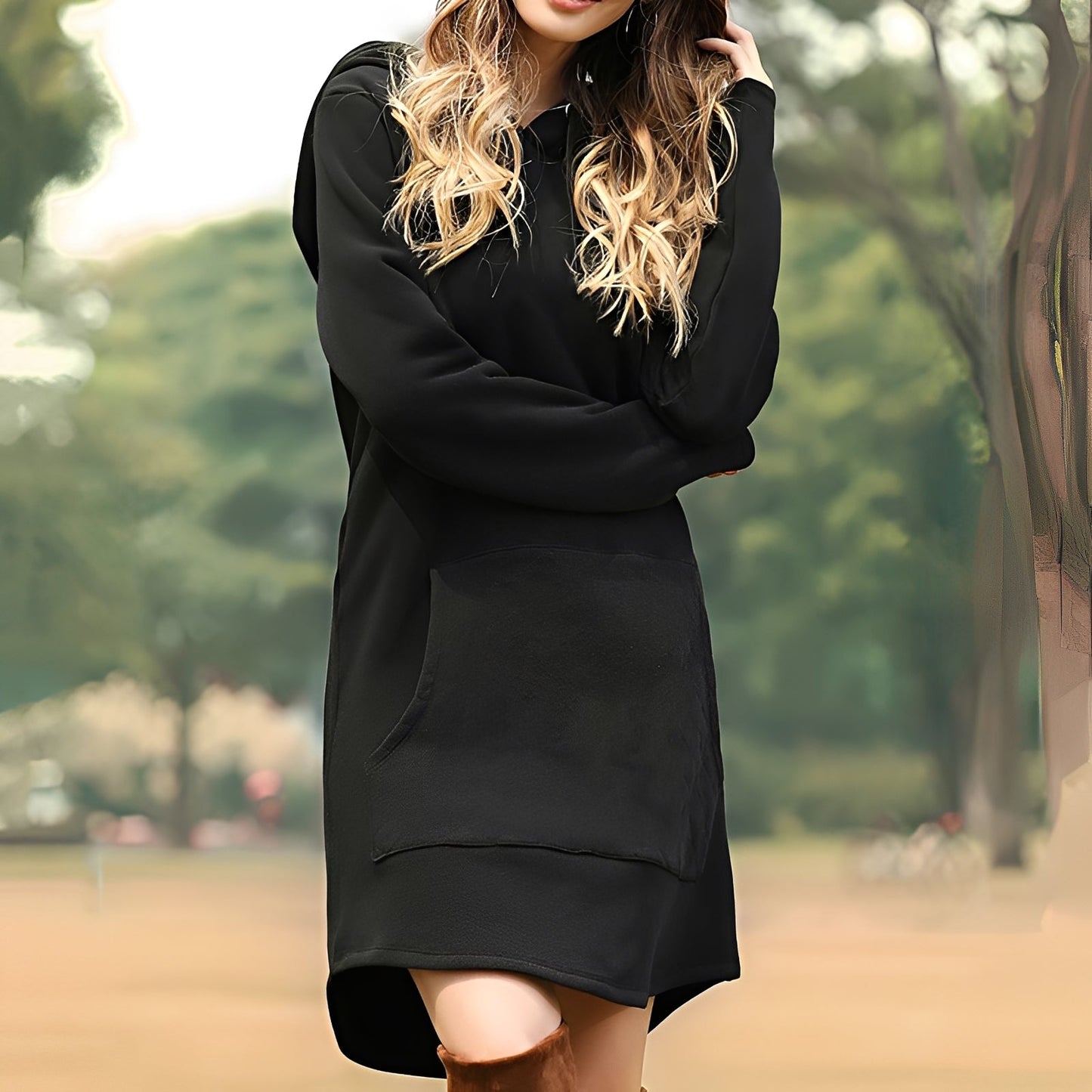 Glenna - Relaxed, long-sleeved dress with hood for women