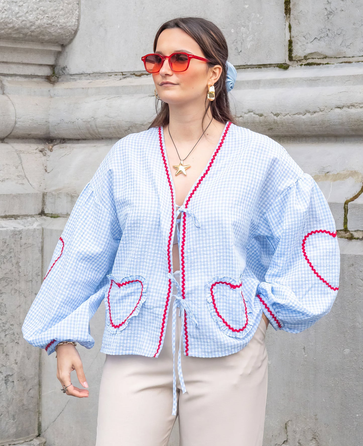 Claudia – Μπλούζα Gingham με Κόκκινο