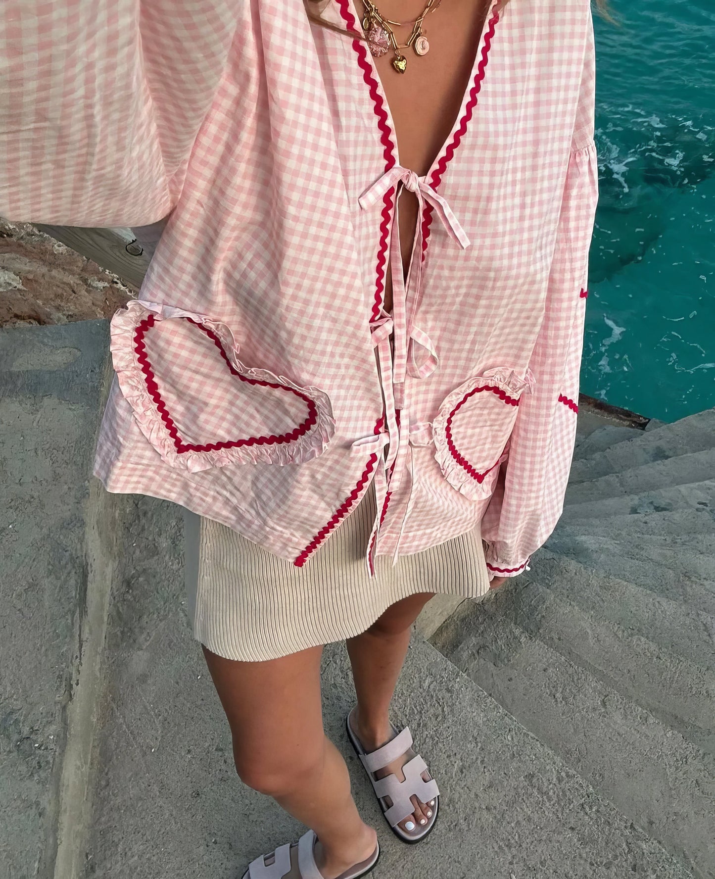 Claudia – Μπλούζα Gingham με Κόκκινο