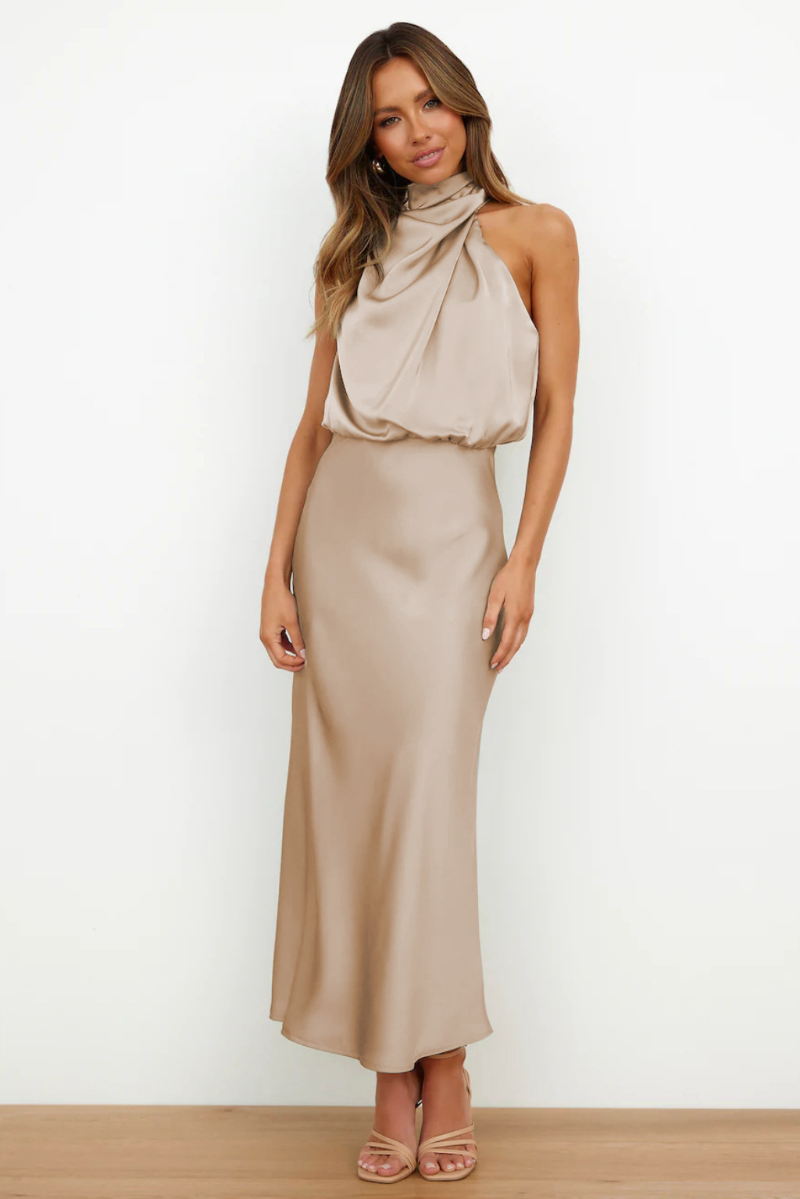Elianna – Elegant midi dress with asymmetric neckline