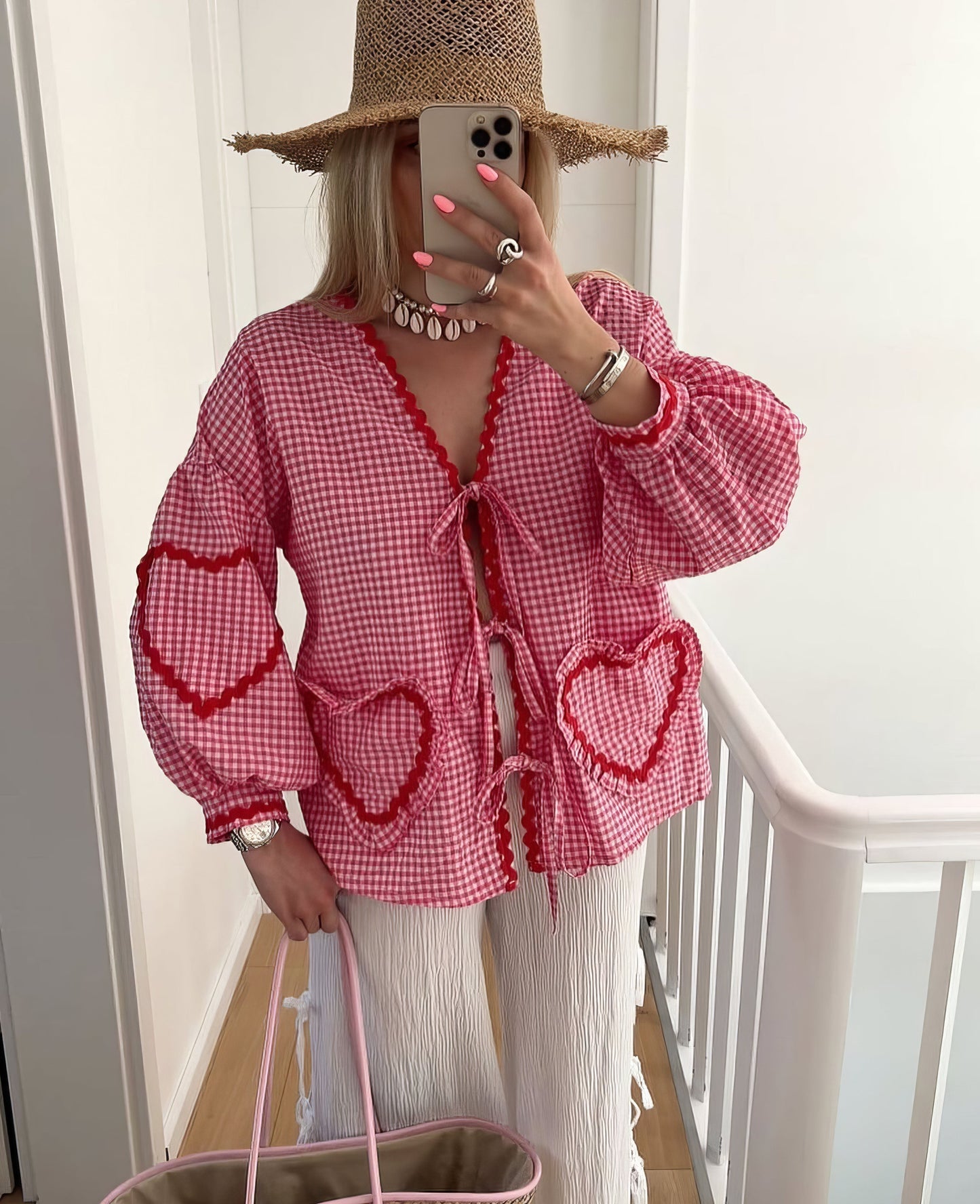 Claudia – Μπλούζα Gingham με Κόκκινο