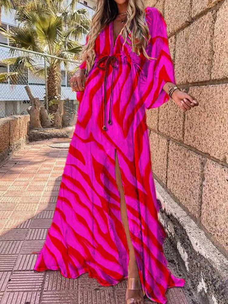 Romina – Ρευστό μάξι φόρεμα με ζώνη μέσης