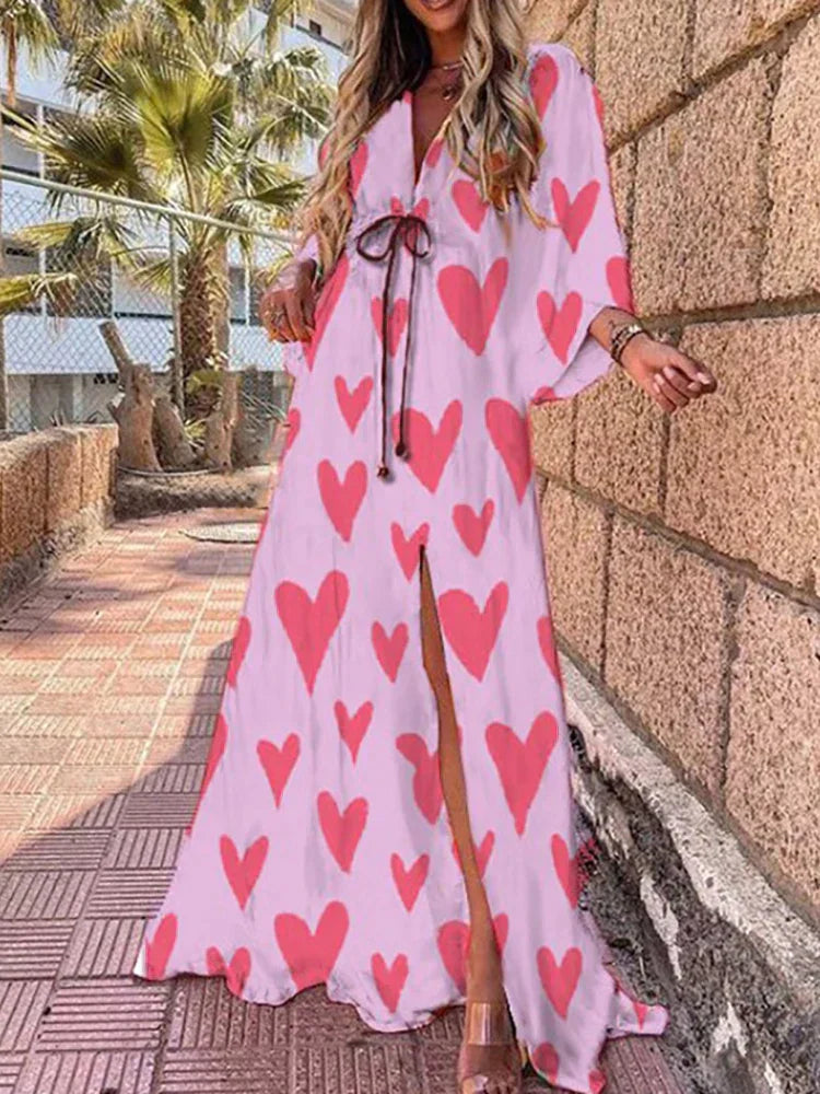 Romina – Ρευστό μάξι φόρεμα με ζώνη μέσης