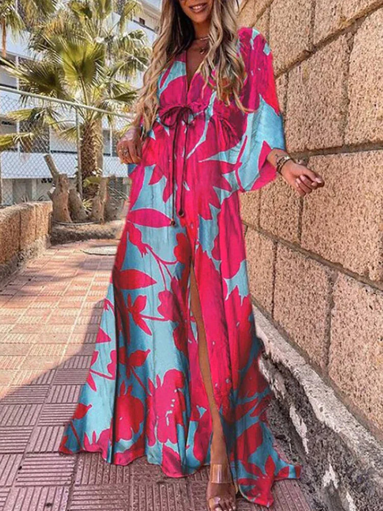 Romina – Ρευστό μάξι φόρεμα με ζώνη μέσης
