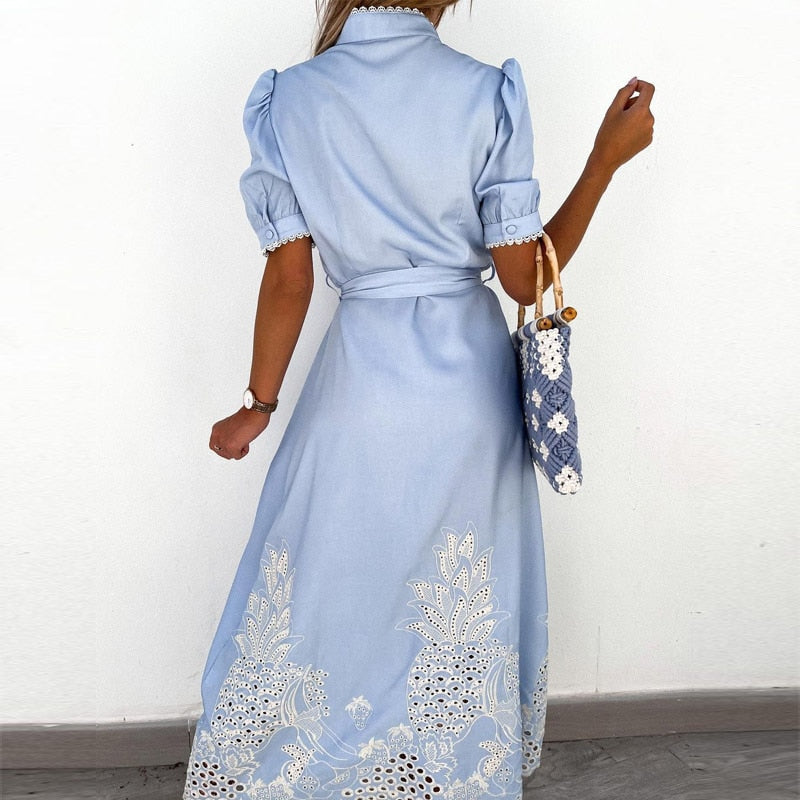 Viola – Blue Embroidered Dress with Details