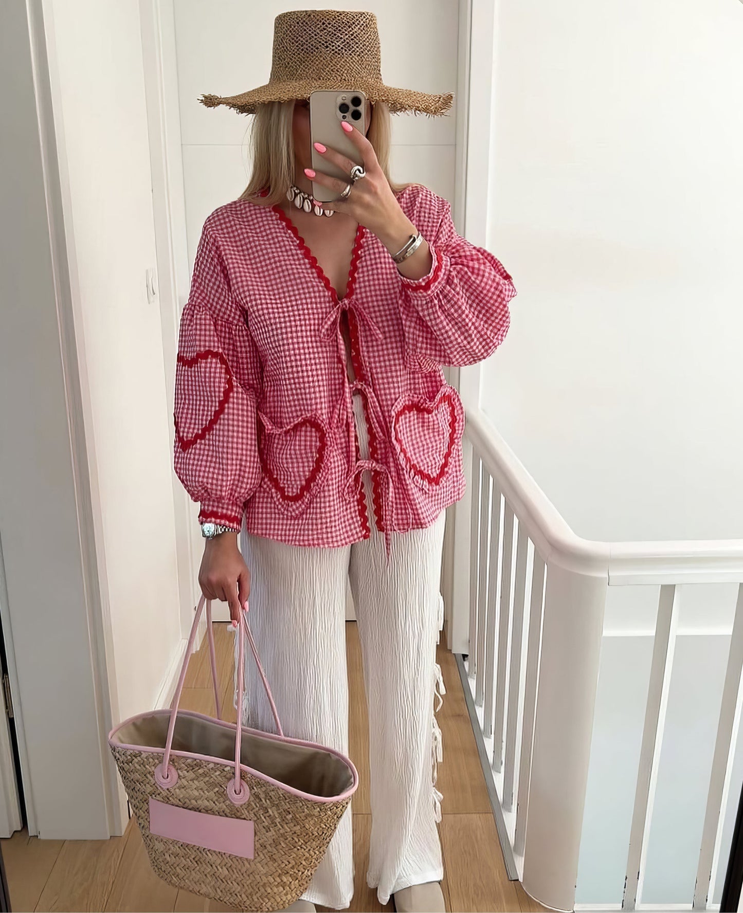 Claudia – Μπλούζα Gingham με Κόκκινο
