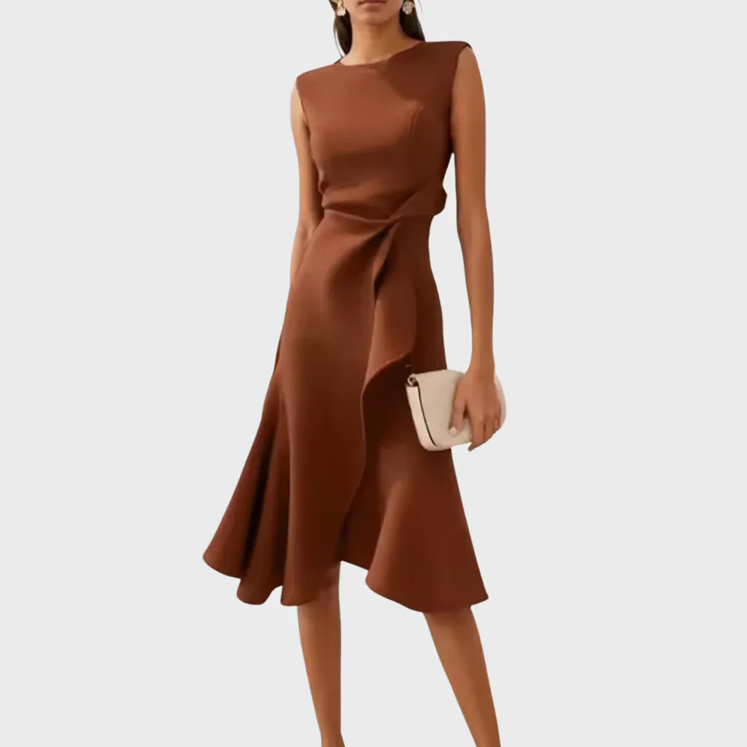 Sheila- Elegant Women's Midi Dress with Ruffle Details