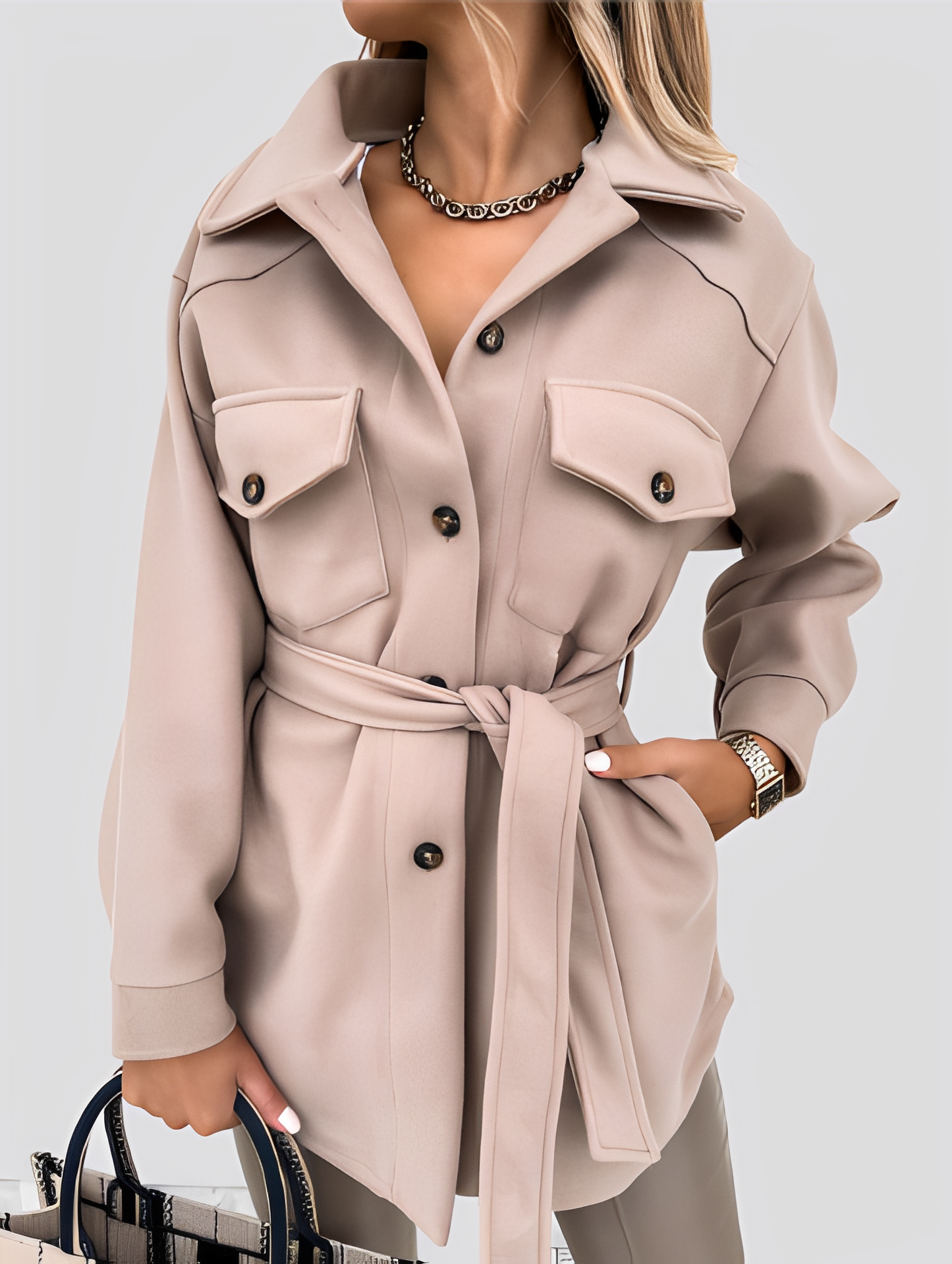 Tiffanie - Modern, lightweight wool cardigan with lapel collar for women