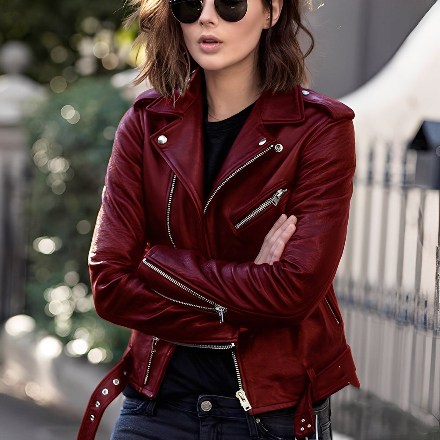 Miranda - Classic leather jacket with zipper for women