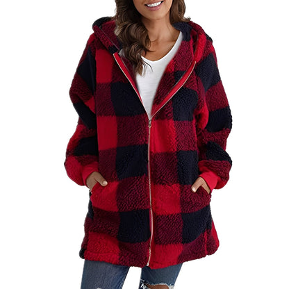 Desirae - Stylish checkered hooded cardigan for women