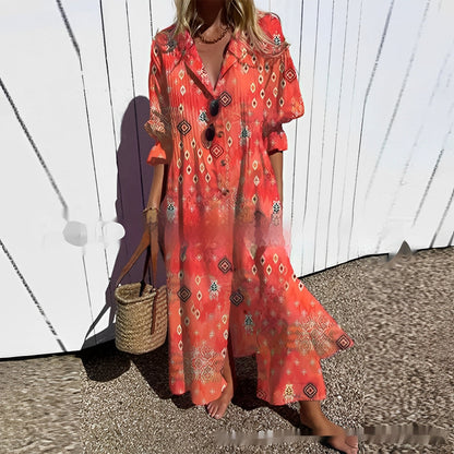 Sana – Long Boho dress with V-neckline