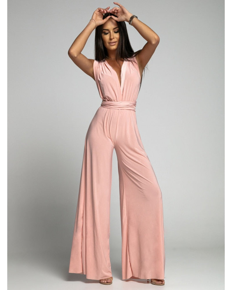 FlairFashion - Sleeveless Jumpsuit with Flattering V-Neck