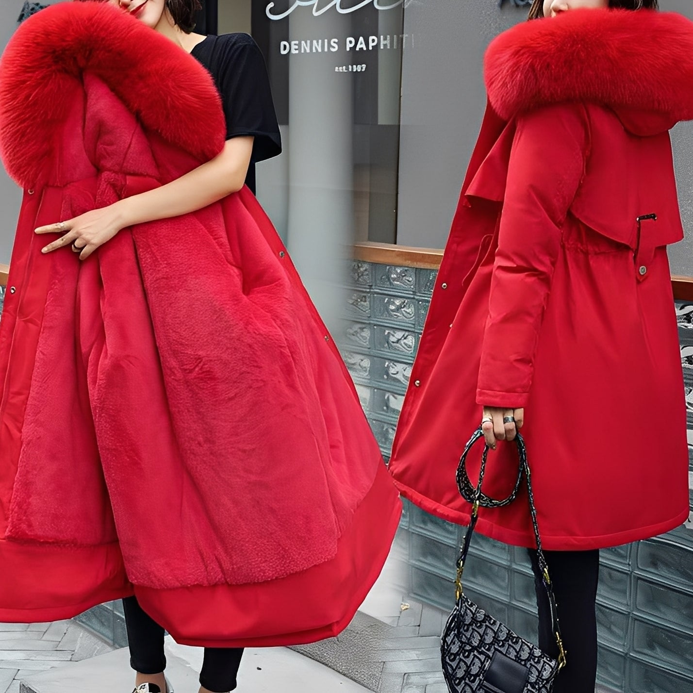 Evette - stylowy, ciepły, podszyty płaszcz z kapturem dla kobiet