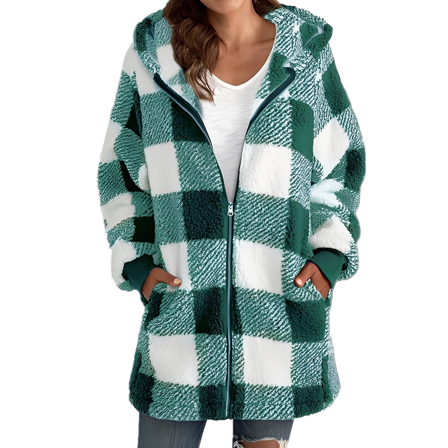 Desirae - Stylish checkered hooded cardigan for women