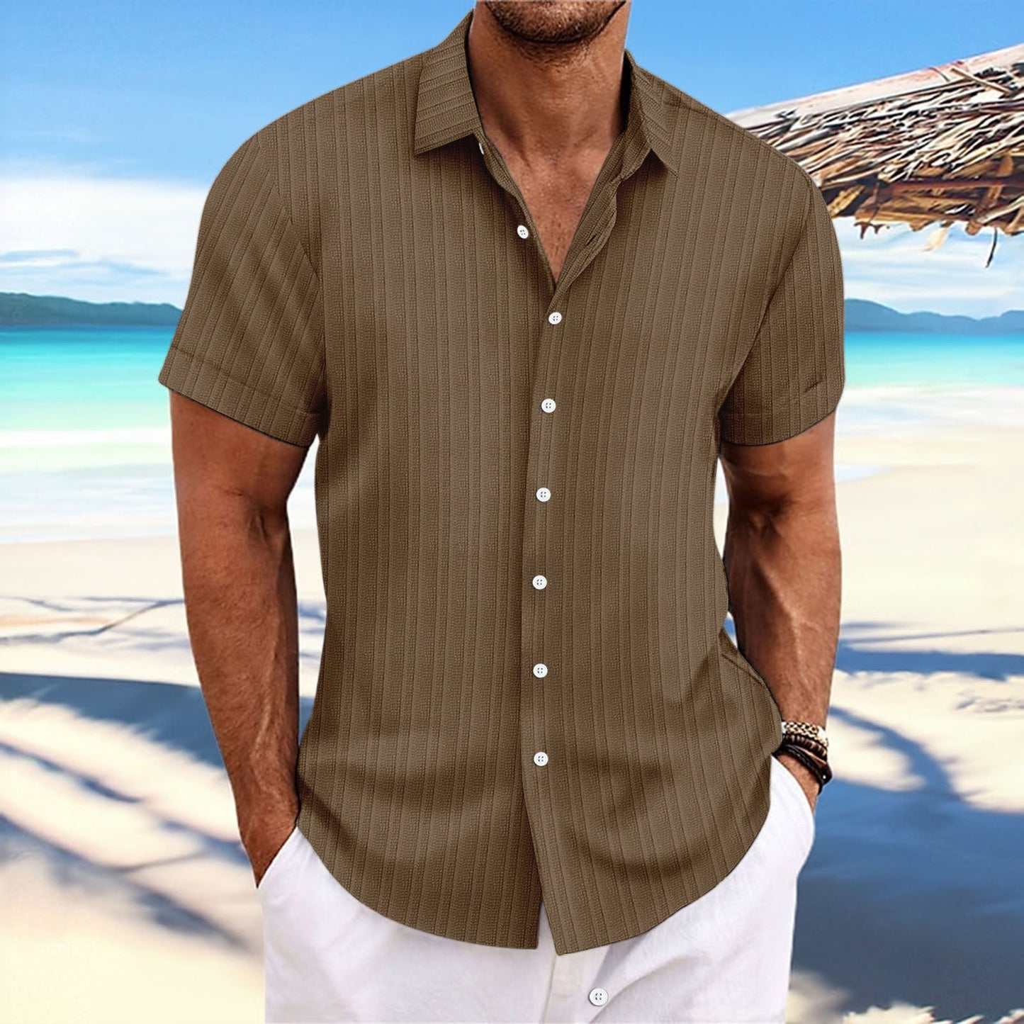 Dominic - Casual short-sleeve shirt with button placket for men