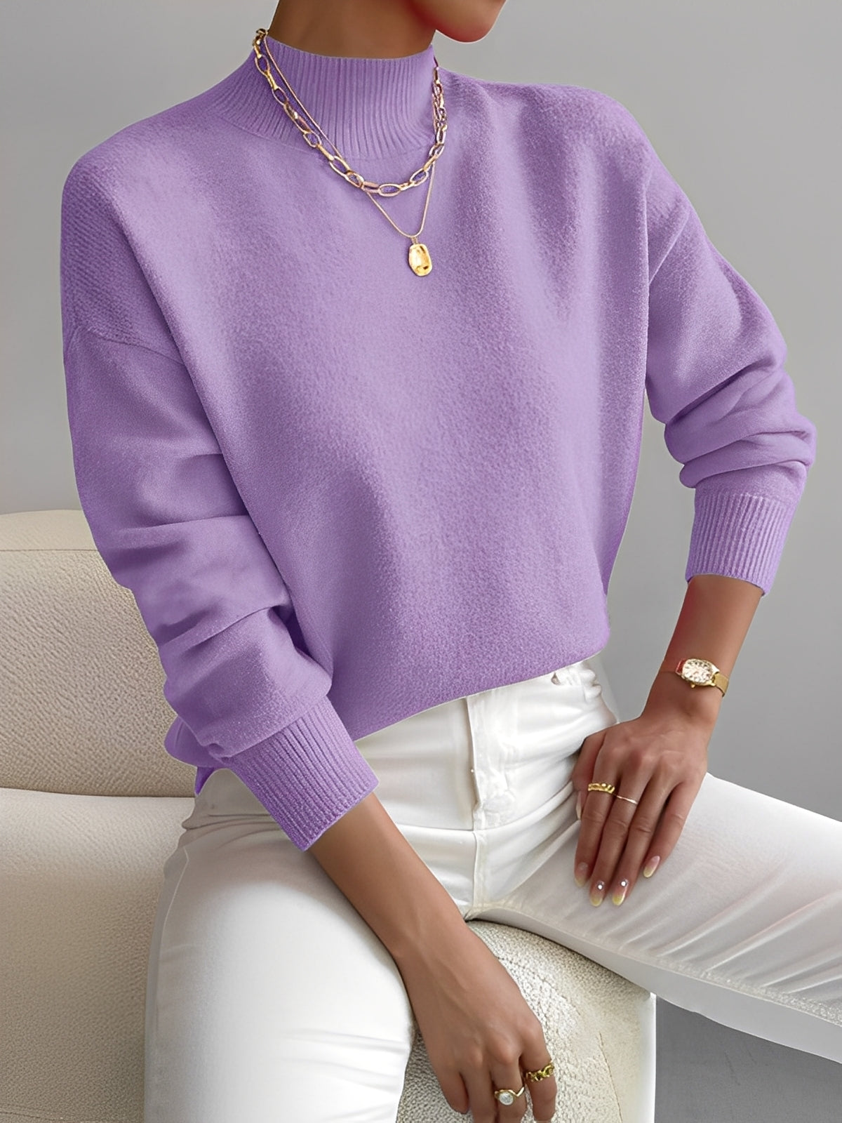 Roxana - Κομψό πλεκτό πουλόβερ με μισό λαιμό για γυναίκες