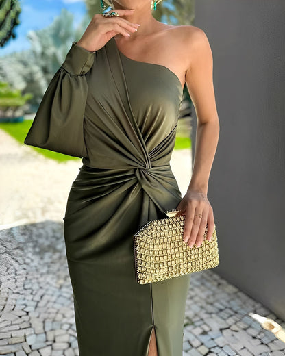 Pauline - Elegancka, drapowana sukienka na jedno ramię dla kobiet