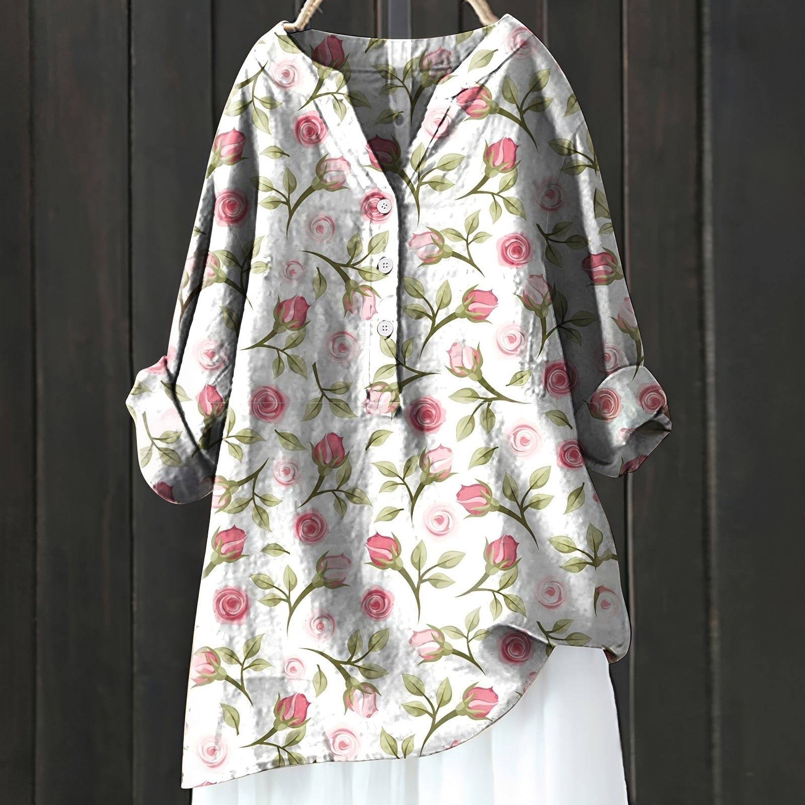 Annie - Stylish floral shirt with half buttons for women