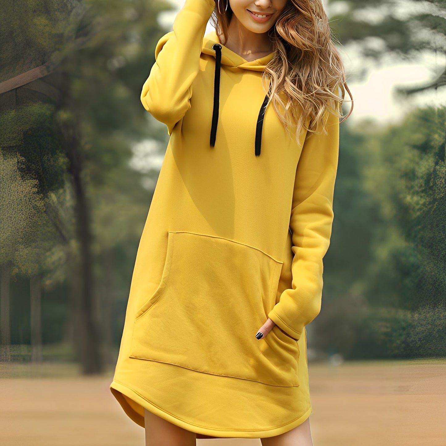 Glenna - Relaxed, long-sleeved dress with hood for women
