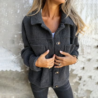 Eleanor - Modern wool cardigan with lapel collar for women