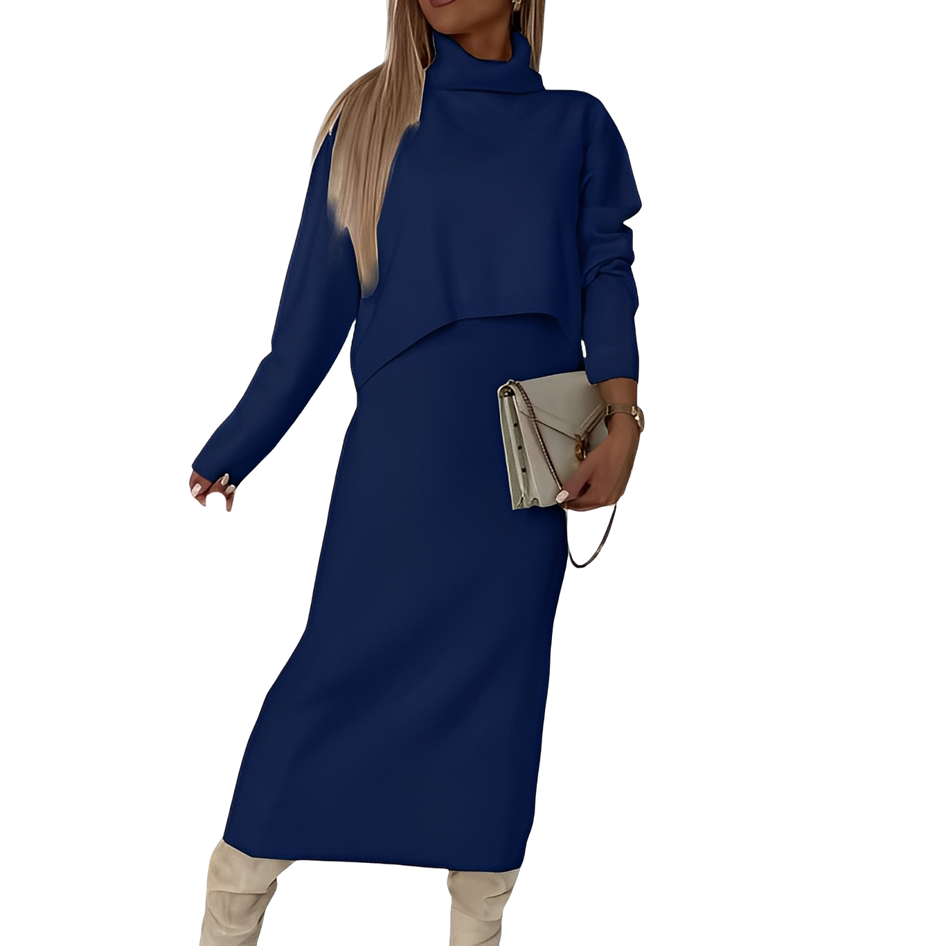 Natalee - Κομψό σετ από ζιβάγκο πουλόβερ και φούστα για γυναίκες