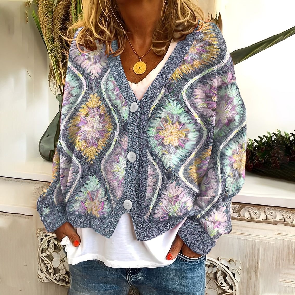 Nydia - Καθημερινό, μαλακό πουλόβερ με εκτύπωμα για γυναίκες