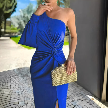 Pauline - Elegancka, drapowana sukienka na jedno ramię dla kobiet