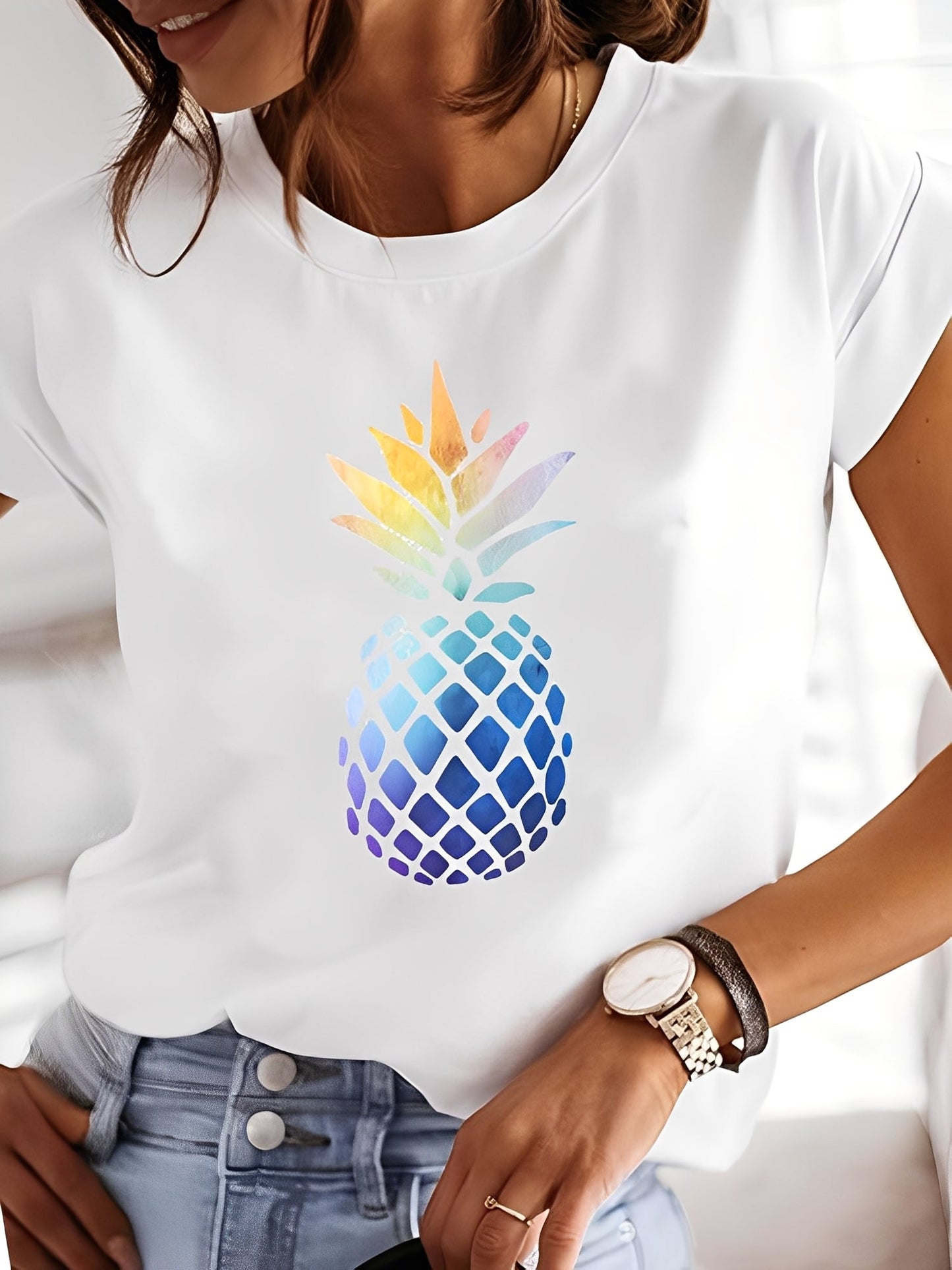 Annalise - Καθημερινό τυπωμένο μπλουζάκι με κοντά μανίκια για γυναίκες