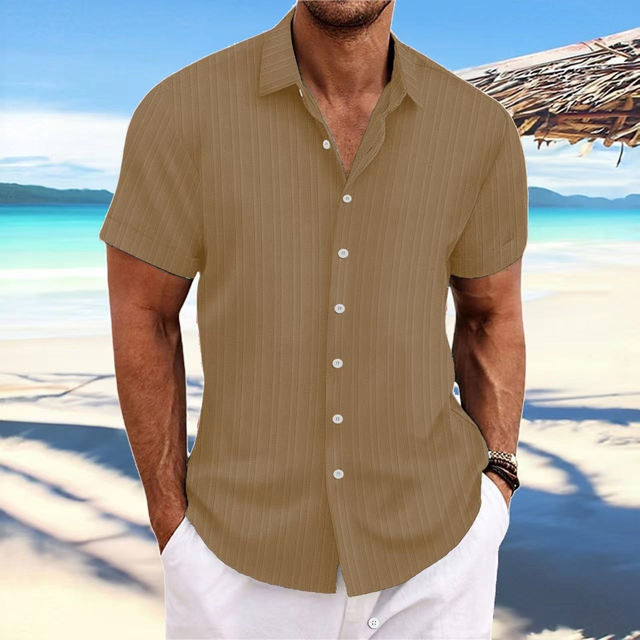 Dominic - Casual short-sleeve shirt with button placket for men