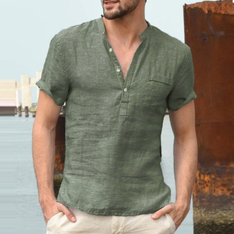Korbin - Men's Short Sleeve Linen Shirt with a Loose Fit