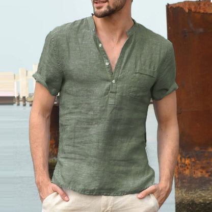 Korbin - Men's Short Sleeve Linen Shirt with a Loose Fit