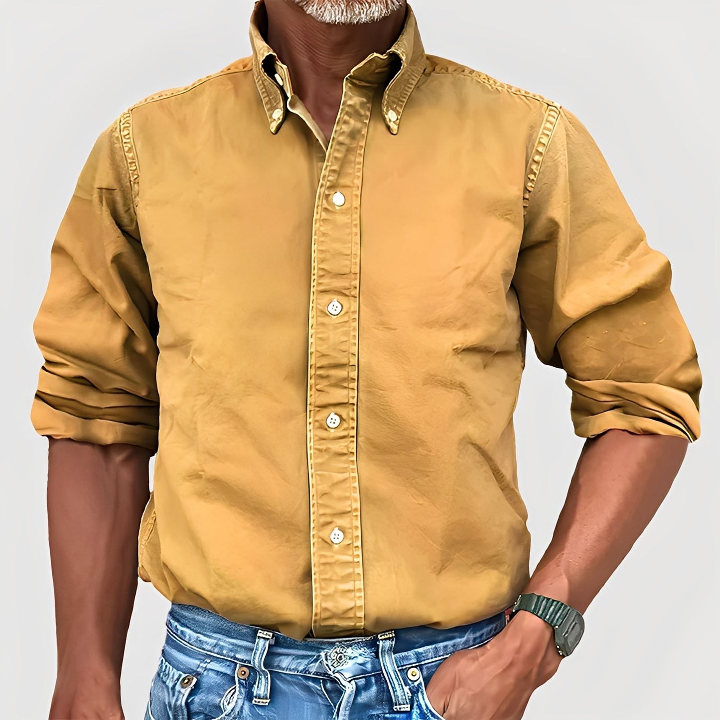 Ronald - Chemise rétro à revers à manches longues pour hommes