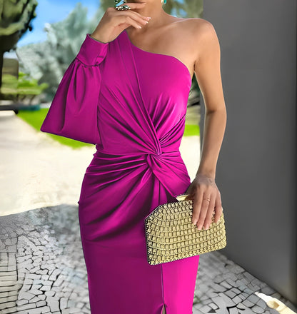 Pauline - Elegancka, drapowana sukienka na jedno ramię dla kobiet