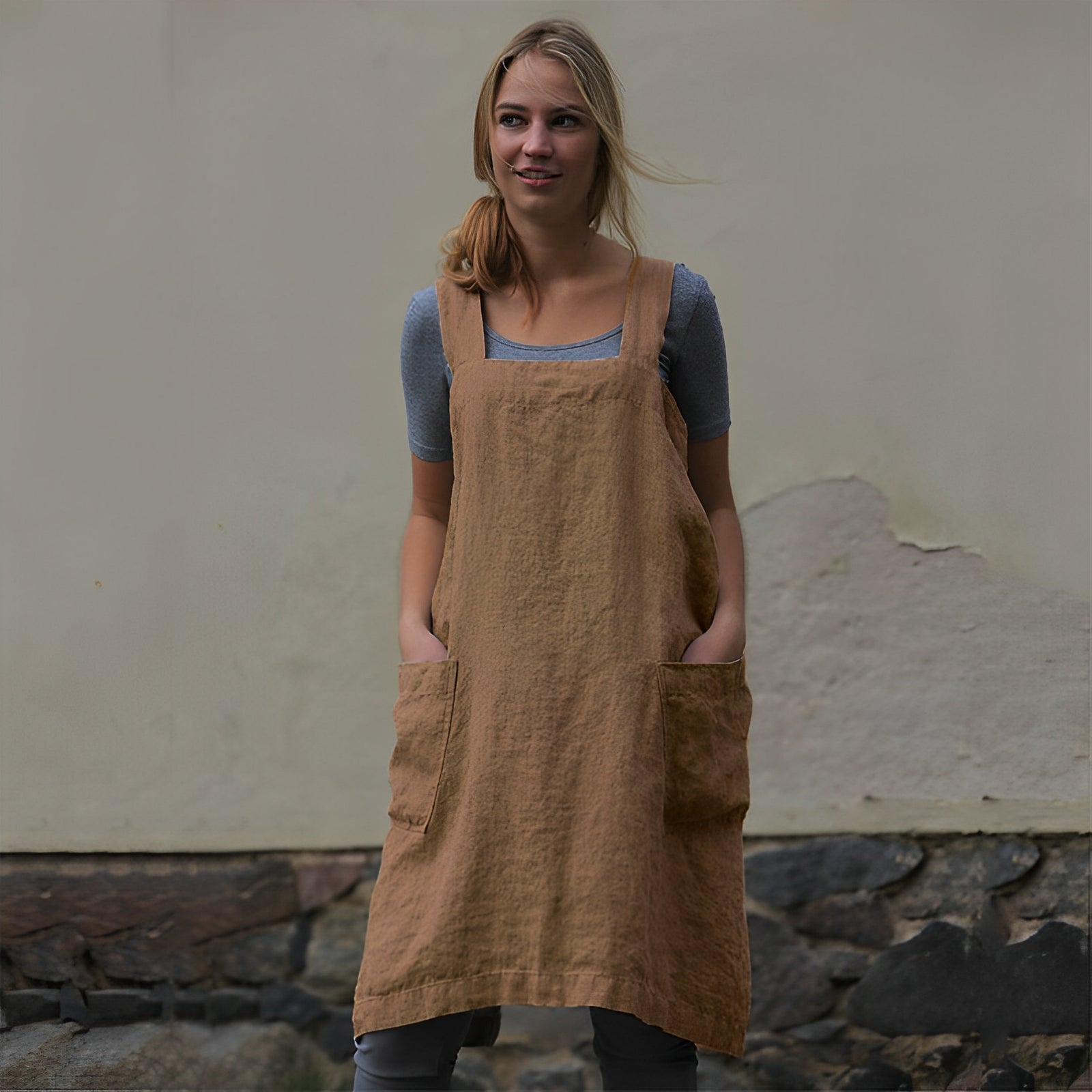 Mozelle - Women's Apron Dress with Pockets in Casual Style