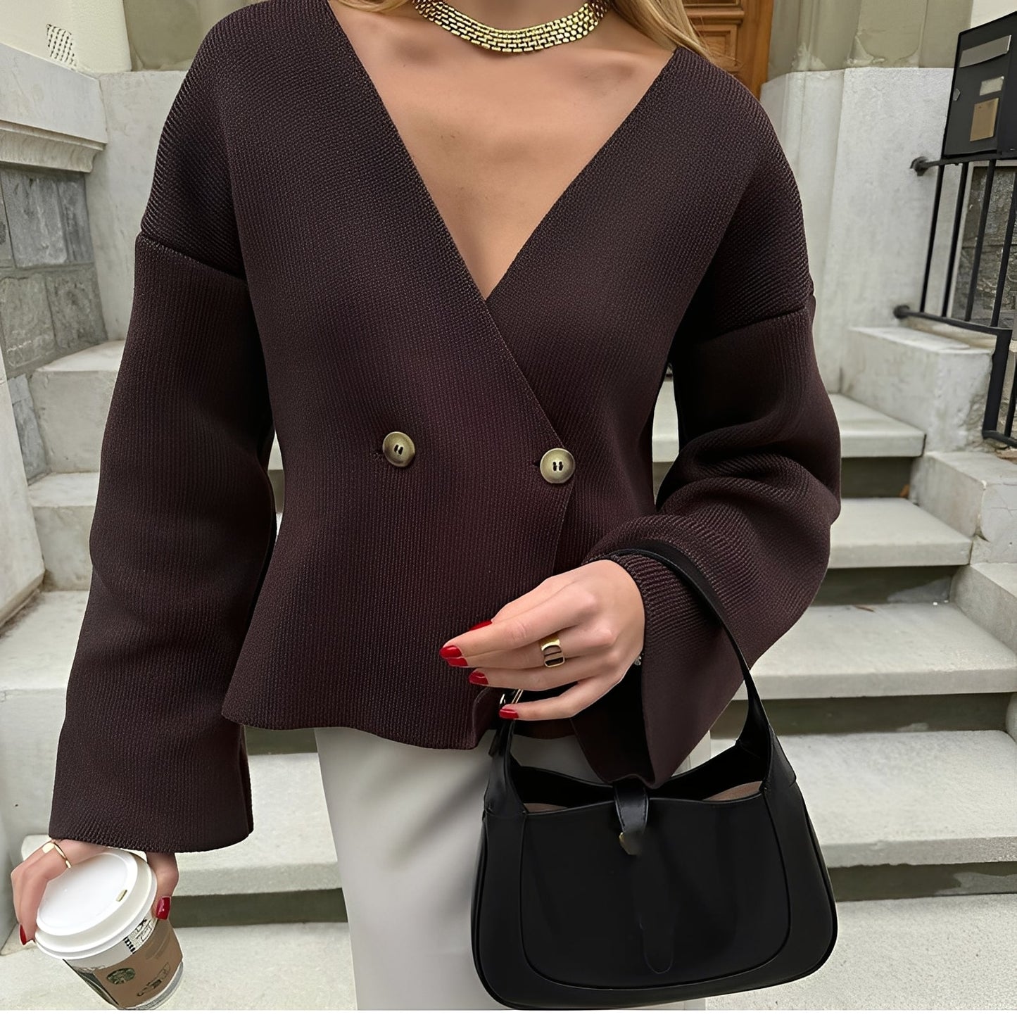 Anjelica - Ελαφριά, χαλαρά πλεκτή ζακέτα για γυναίκες