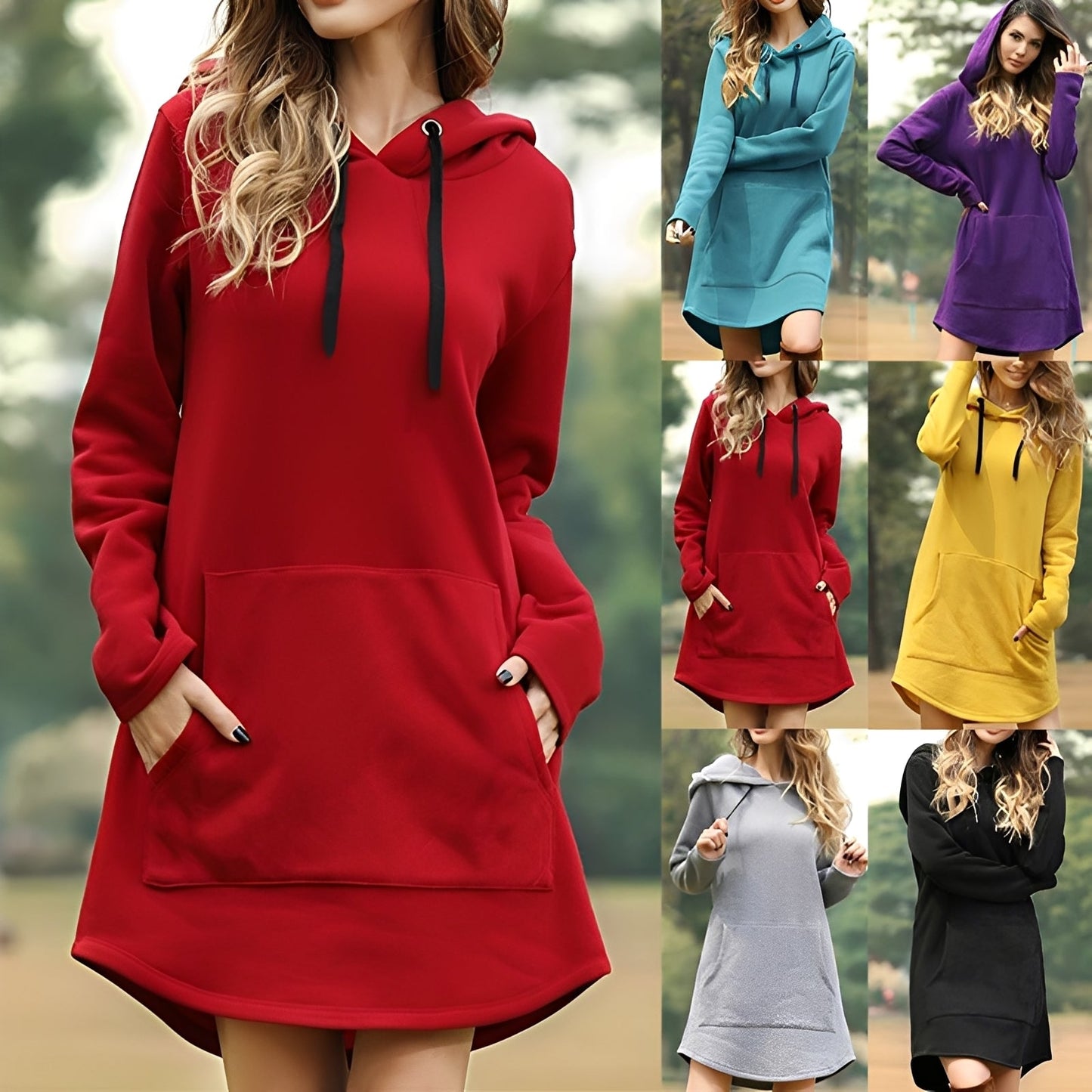 Glenna - Relaxed, long-sleeved dress with hood for women