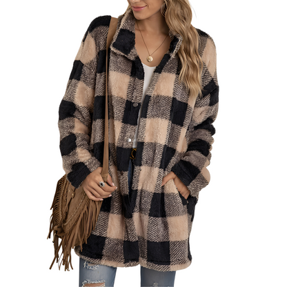 Malvina - Stylish long checkered cardigan for women