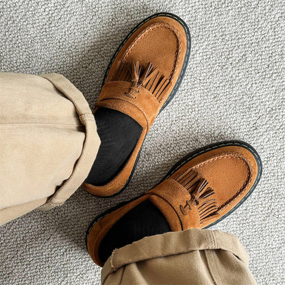 Milton - Modern suede slippers with fringes for men
