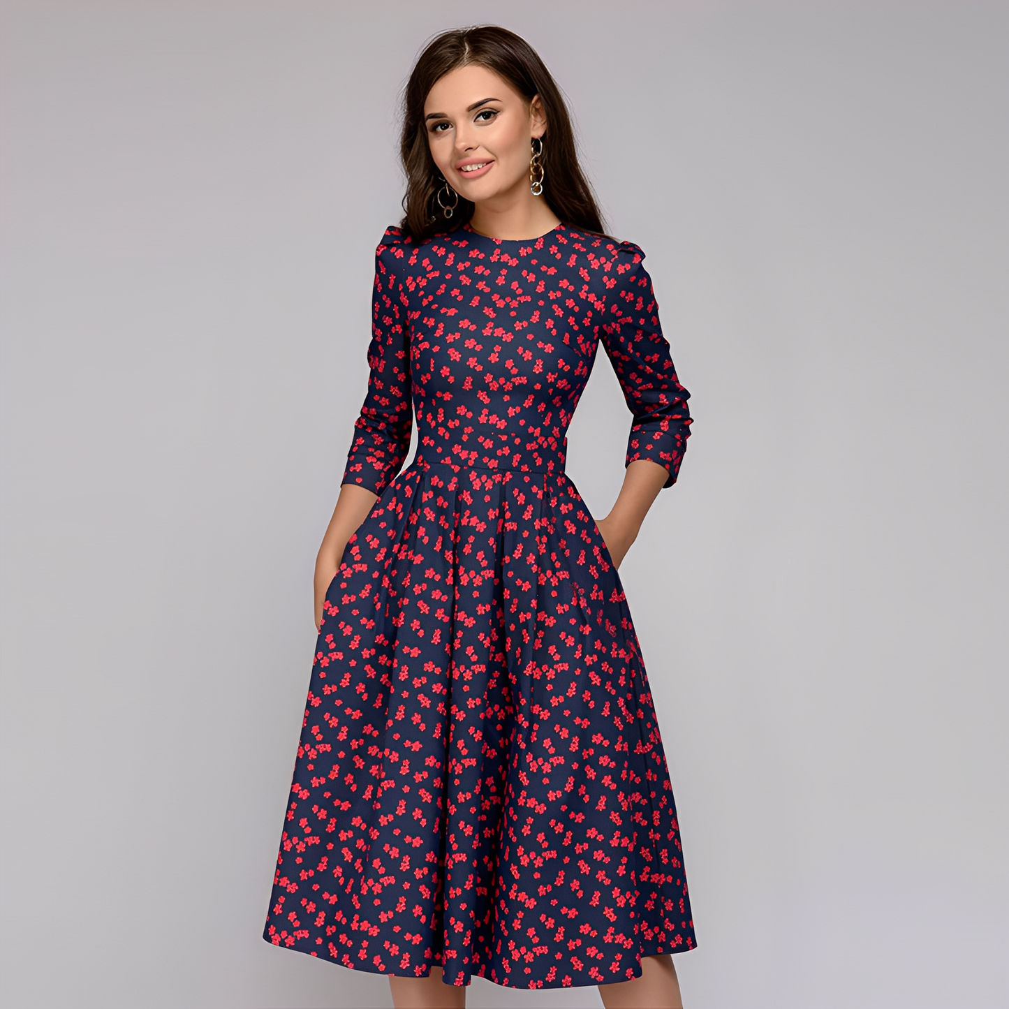Elisabeth - Stylish, long-sleeved dress with flowers for women